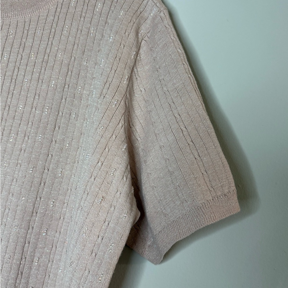 Alfred Dunner Pink Knit Short Sleeve Sweater Ribbed Sparkle Vintage Y2K Retro - Picture 3 of 7